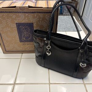 Brighton Black Leather Shoulder Bag with Heart Charms